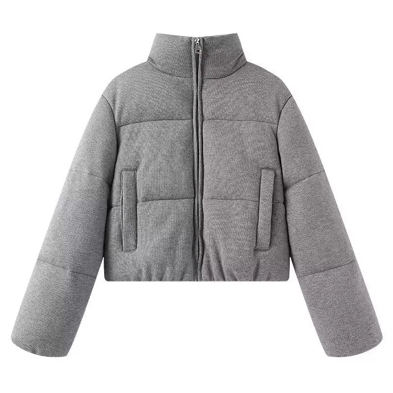Damen Cropped wattierte Jacke mit Stehkragen und verdecktem Reißverschluss Drune