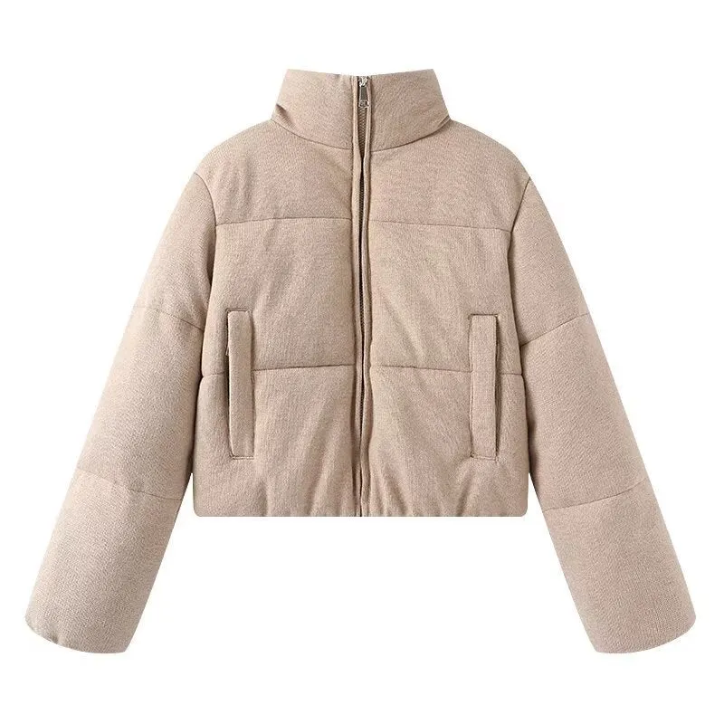 Damen Cropped wattierte Jacke mit Stehkragen und verdecktem Reißverschluss Drune