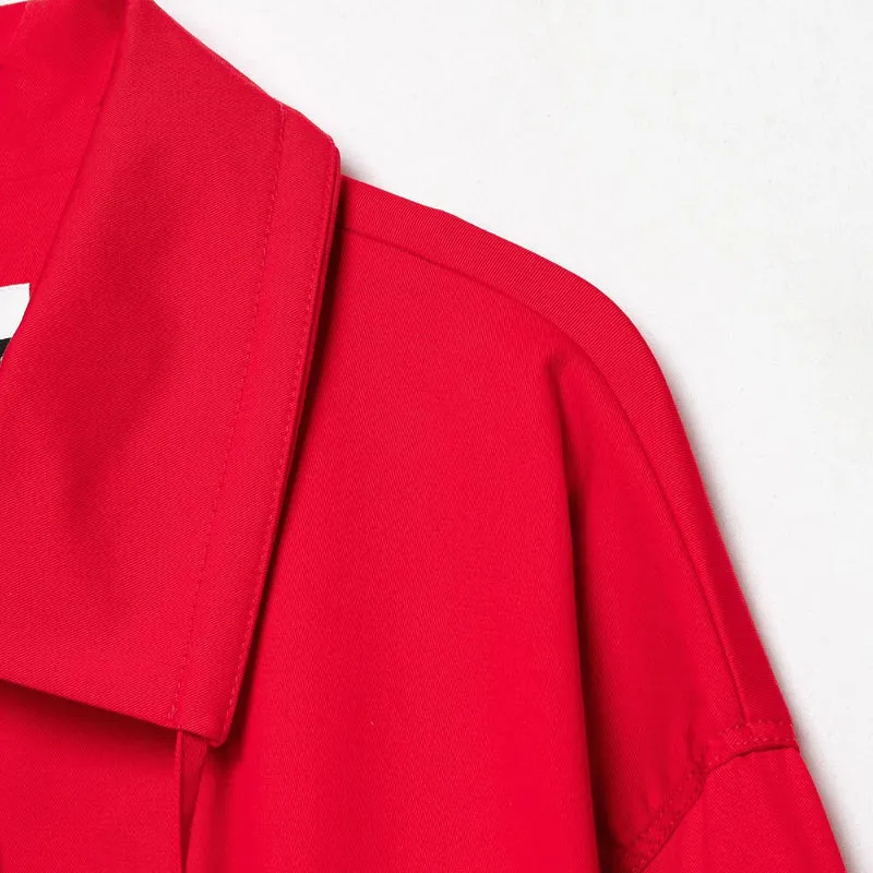 Damen Cropped Übergangsjacke mit Tunnelzugtaillierung, weitem Hemdkragen und Bindegürtel Drune