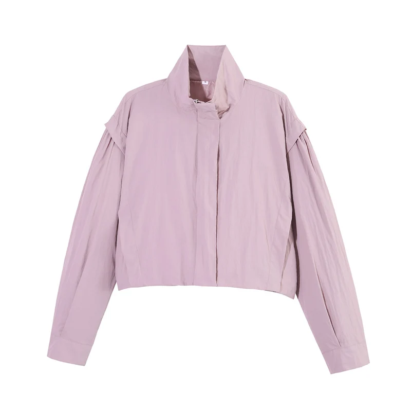 Damen Cropped-Übergangsjacke mit Stehkragen und gerafften Schulterdetails Drune