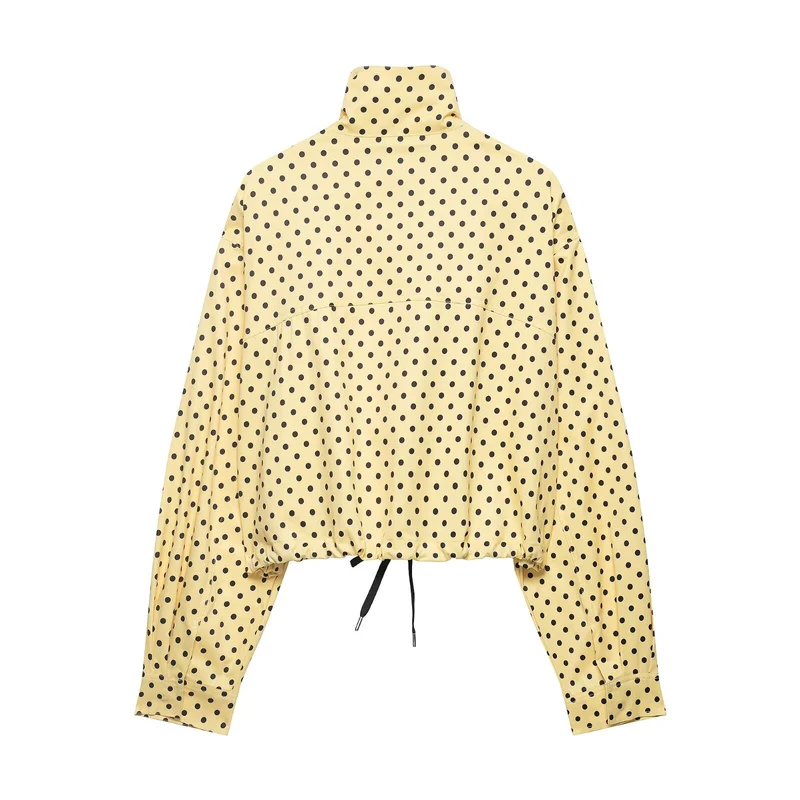 Damen Cropped-Übergangsjacke mit Polka-Dot, hohem Funnelkragen und Tunnelzug Drune