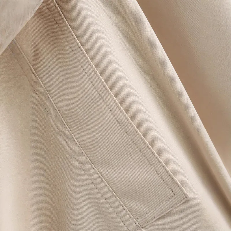 Damen Cropped Trenchjacke im Boxy‑Schnitt mit weitem Revers und Bindeschleife Drune