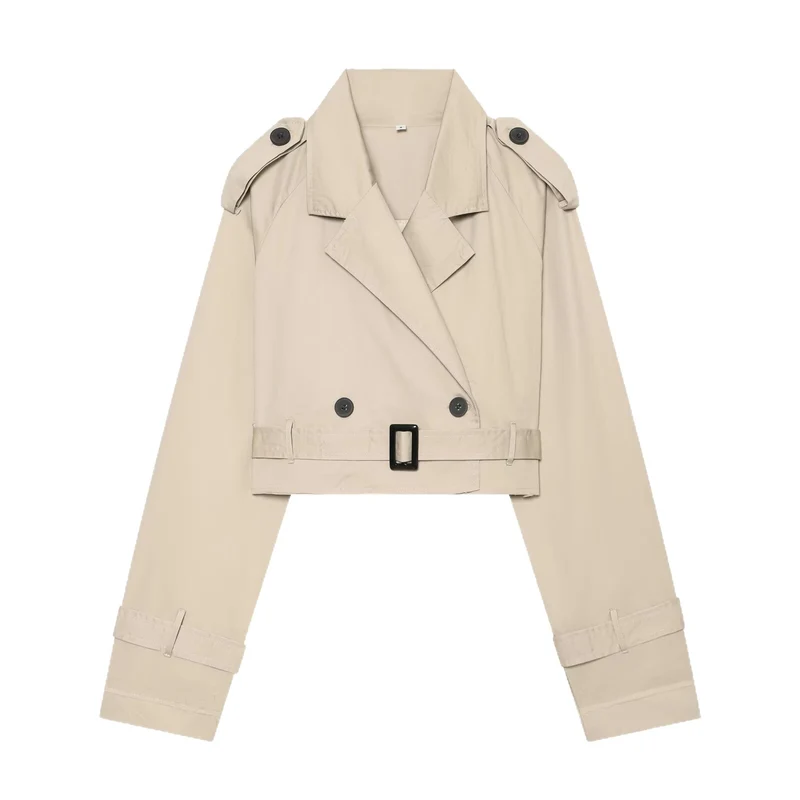 Damen Cropped‑Trenchjacke im Boxy‑Cropped‑Schnitt mit Schulterklappen und Taillengürtel Drune