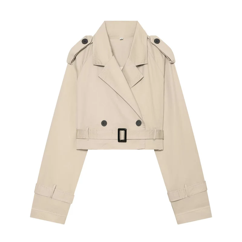 Damen Cropped‑Trenchjacke im Boxy‑Cropped‑Schnitt mit Schulterklappen und Taillengürtel Drune