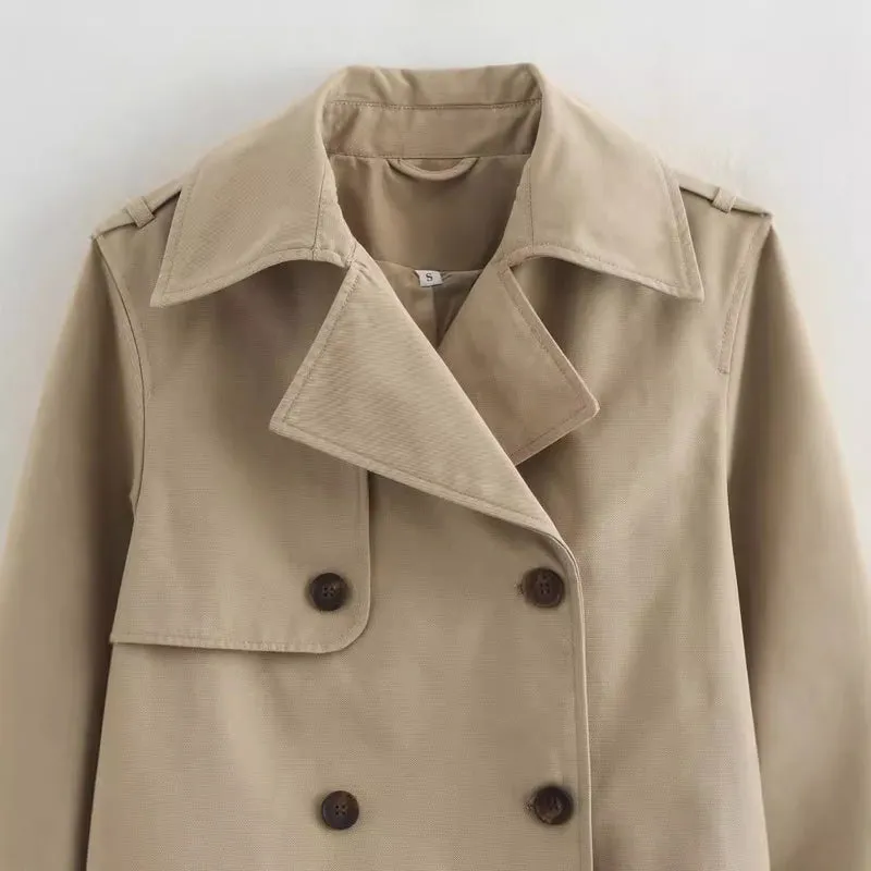 Damen Cropped Trenchcoat mit Doppelreihe und verstellbaren Manschetten Drune