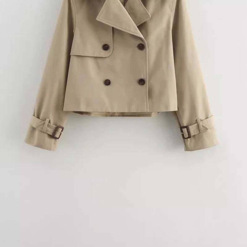 Damen Cropped Trenchcoat mit Doppelreihe und verstellbaren Manschetten Drune