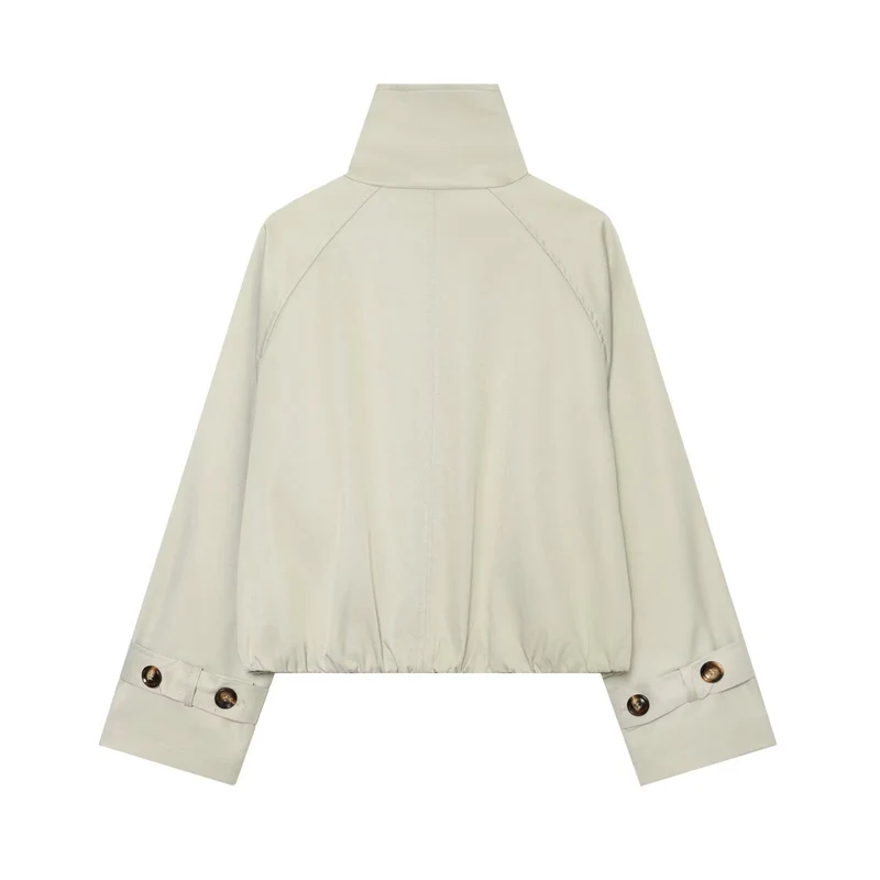 Damen Cropped-Trenchcape mit hohem Funnelkragen und Schulterriegeln Drune