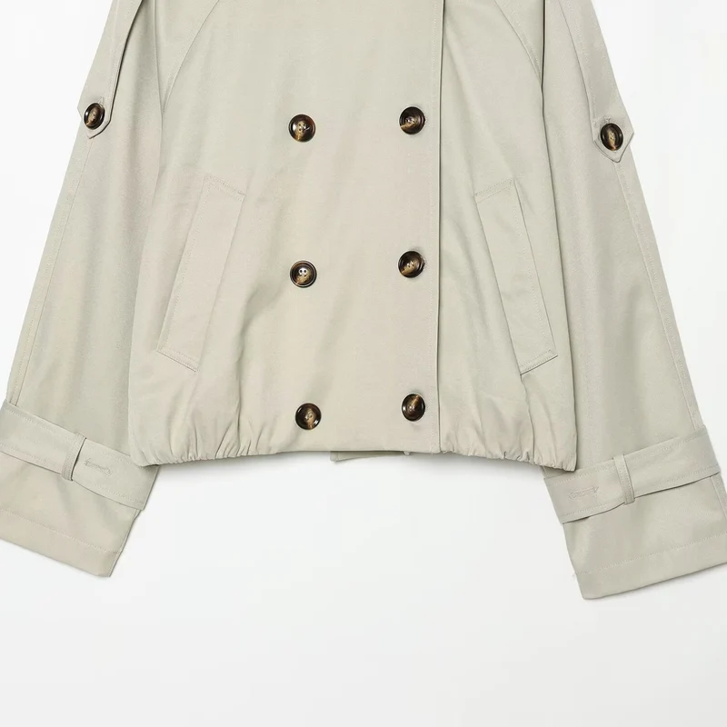 Damen Cropped-Trenchcape mit hohem Funnelkragen und Schulterriegeln Drune