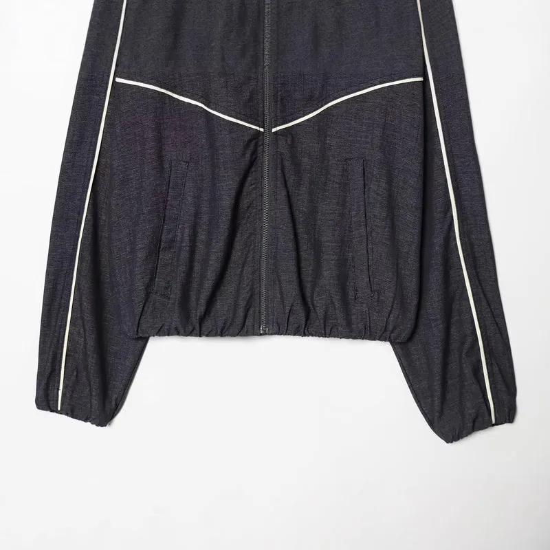 Damen Cropped Trackjacke mit Stehkragen und Kontrastpaspel Drune