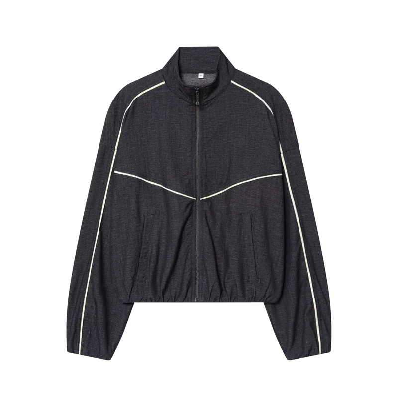 Damen Cropped Trackjacke mit Stehkragen und Kontrastpaspel Drune