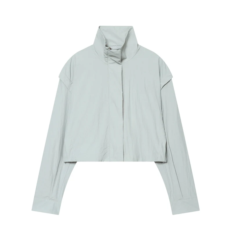 Damen Cropped‑Technikjacke mit hohem Funnelkragen und kastiger Boxy‑Silhouette Drune