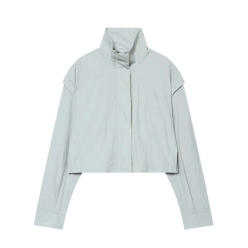 Damen Cropped‑Technikjacke mit hohem Funnelkragen und kastiger Boxy‑Silhouette Drune