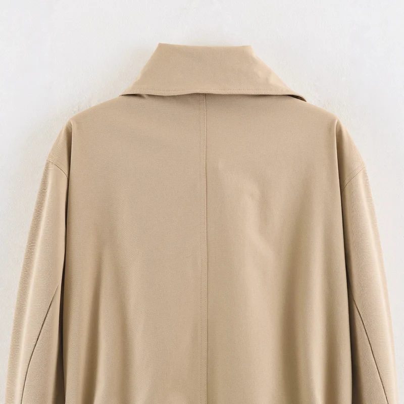 Damen Cropped Taillierte Übergangsjacke mit Bindegürtel und übergroßem Hemdkragen Drune