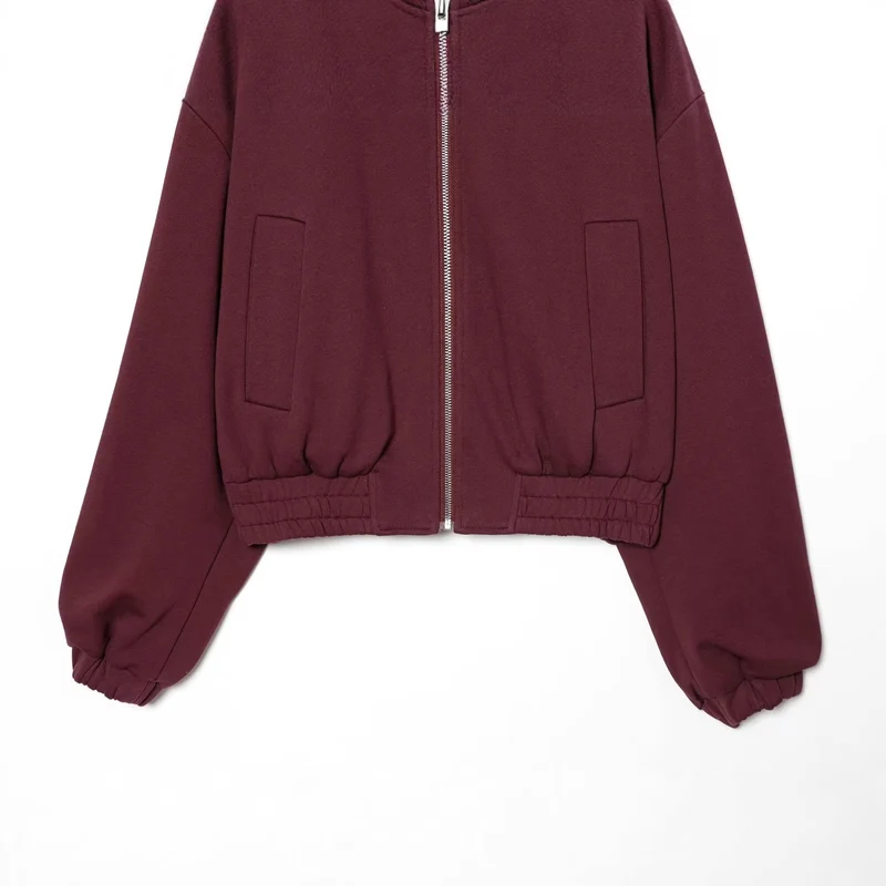 Damen Cropped Sweat-Bomberjacke mit hohem Stehkragen und elastischem Taillenbund Drune