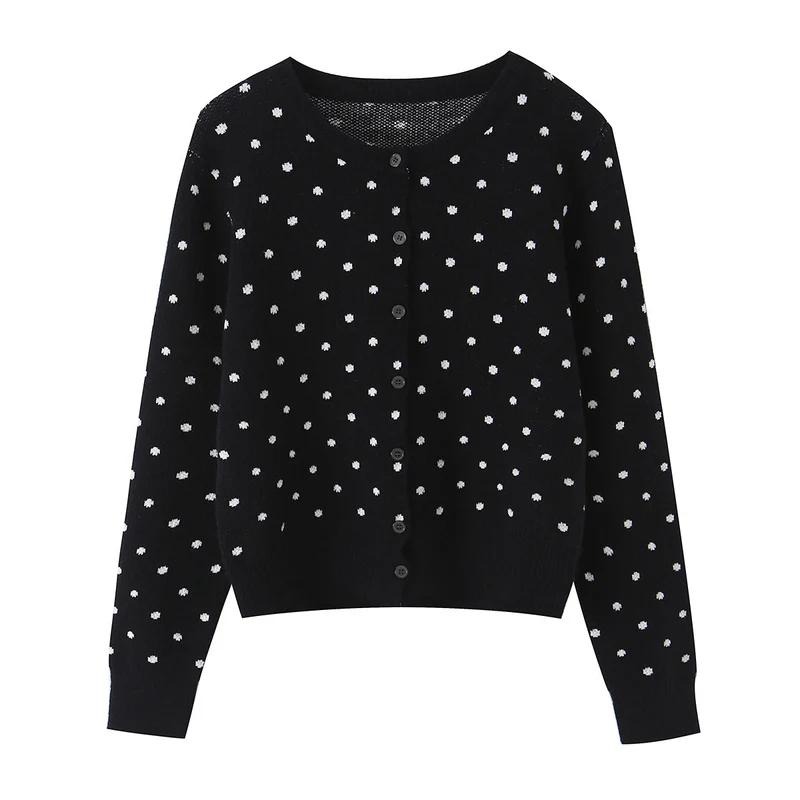 Damen Cropped Strickjacke mit Rundhalsausschnitt und Punktstruktur Drune