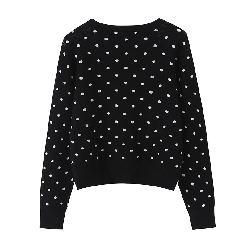 Damen Cropped Strickjacke mit Rundhalsausschnitt und Punktstruktur Drune