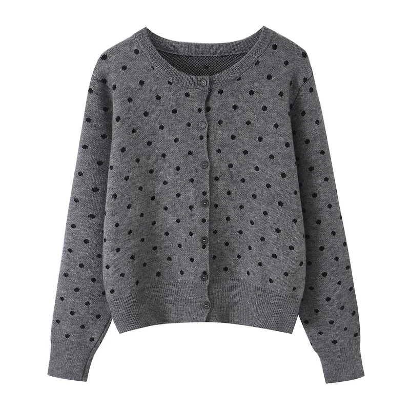 Damen Cropped Strickjacke mit Rundhalsausschnitt und Punktstruktur Drune