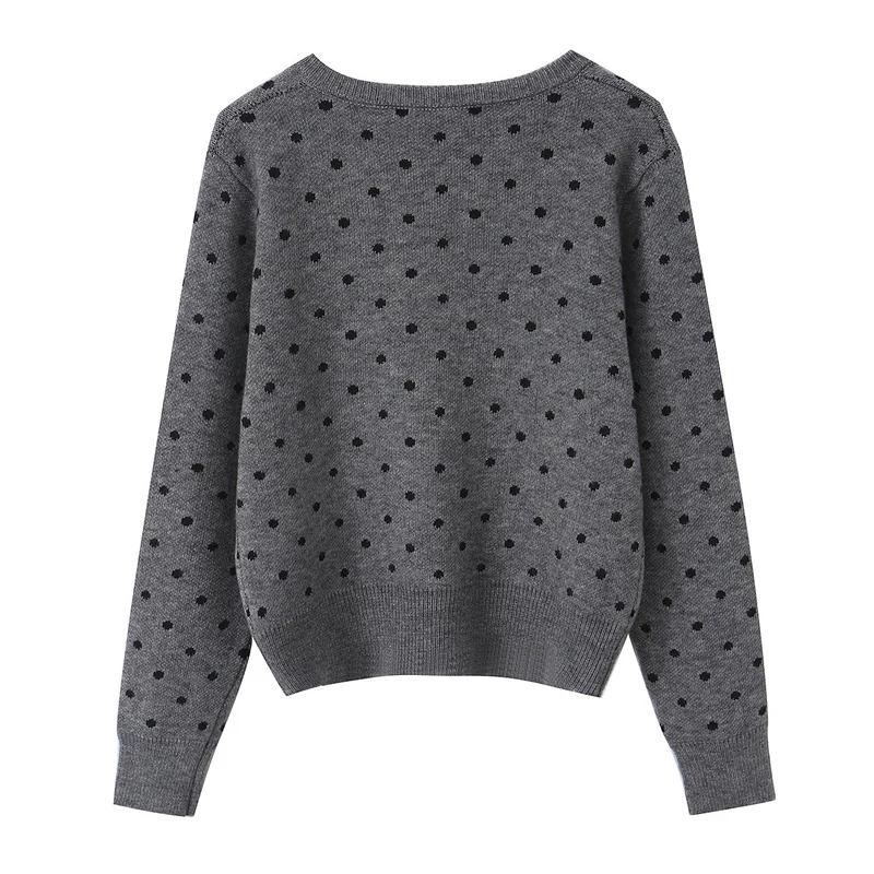 Damen Cropped Strickjacke mit Rundhalsausschnitt und Punktstruktur Drune