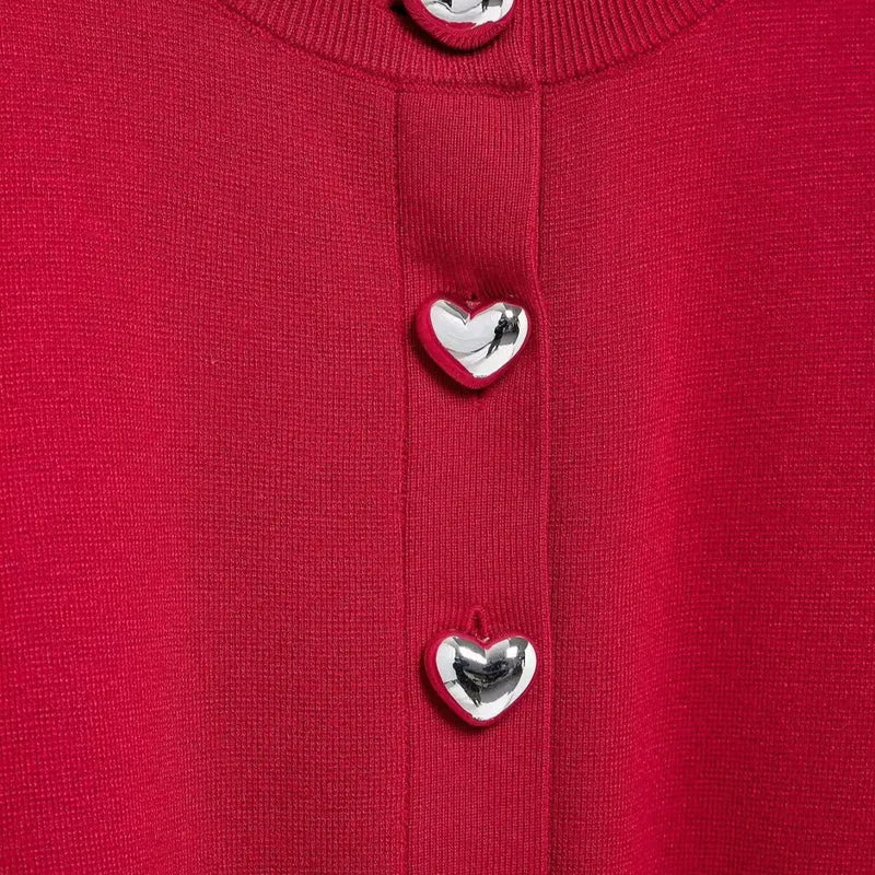 Damen Cropped Strickcardigan mit Ballonärmeln und Herz‑Zierknöpfen Drune