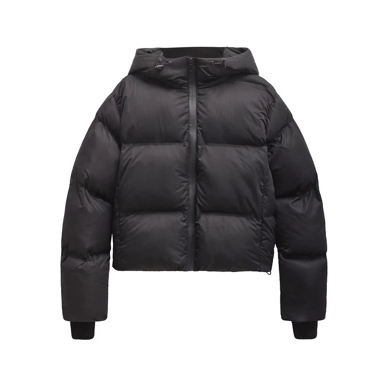 Damen Cropped Stepp-Parka mit Kapuze, wasserdichtem Reißverschluss und Rippbündchen Drune