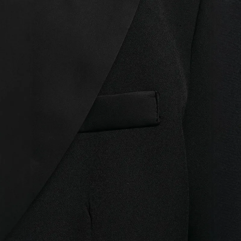 Damen Cropped Smokingsakko im Tuxedo‑Stil mit spitzem Satinrevers Drune