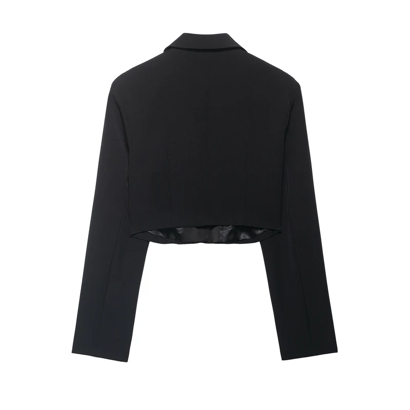 Damen Cropped Smokingsakko im Tuxedo‑Stil mit spitzem Satinrevers Drune