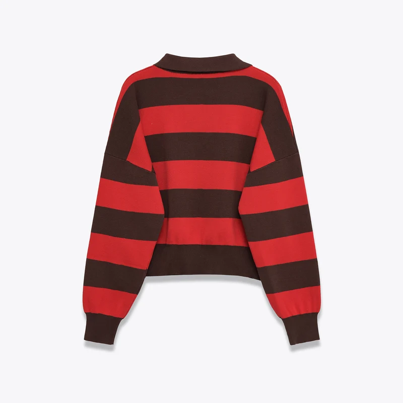Damen Cropped Oversize Rugby-Pullover mit Polokragen und tiefem V‑Ausschnitt Drune