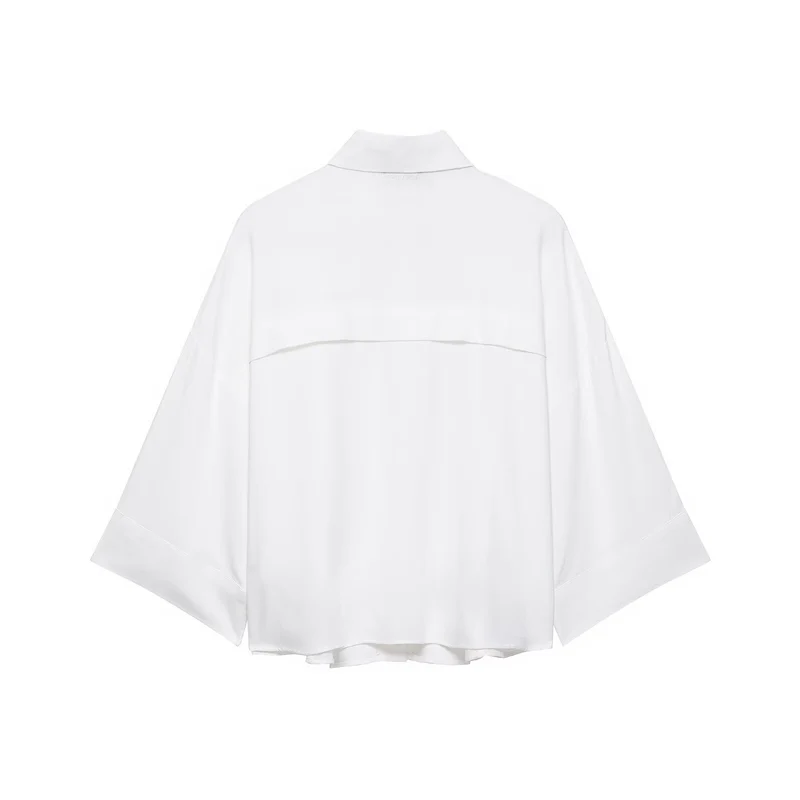 Damen Cropped Oversize‑Hemdjacke mit Kimonoärmeln und Dekoknöpfen Drune
