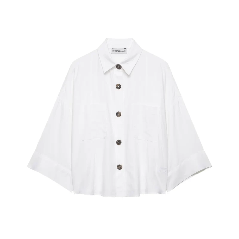 Damen Cropped Oversize‑Hemdjacke mit Kimonoärmeln und Dekoknöpfen Drune