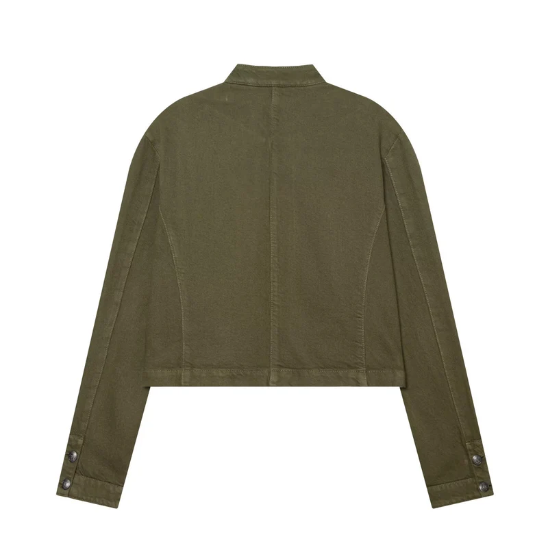 Damen Cropped Military‑Jacke mit Stehkragen, Zierknöpfen und Reißverschluss Drune