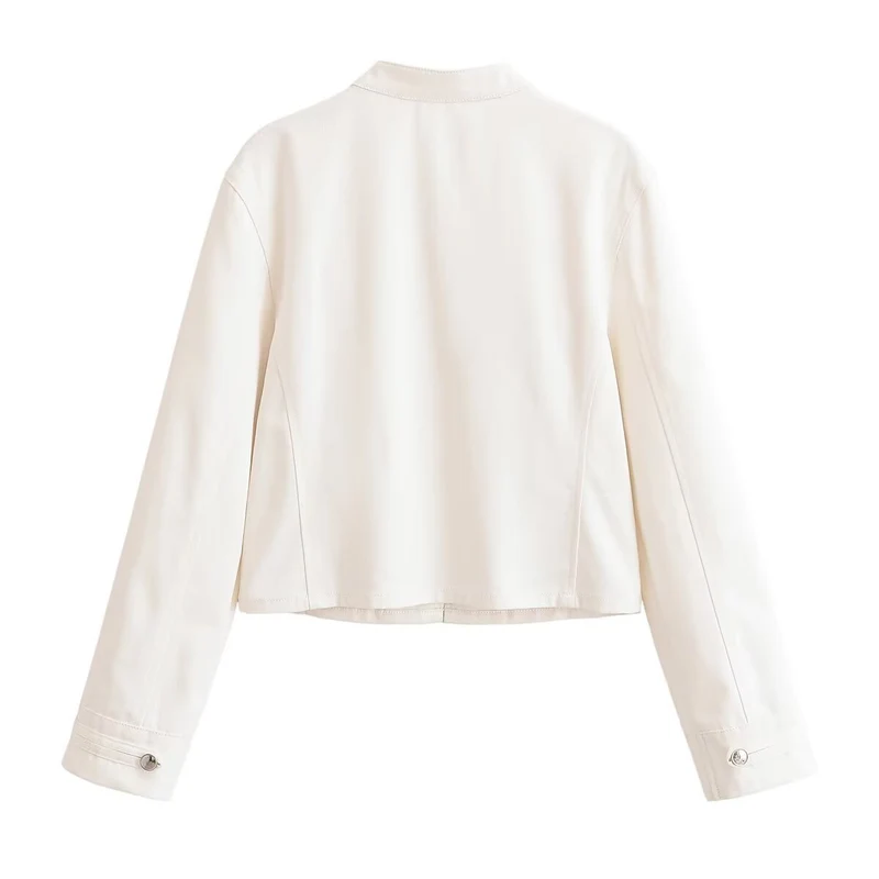 Damen Cropped Militärjacke mit Stehkragen und dekorativer Zierknopfleiste Drune