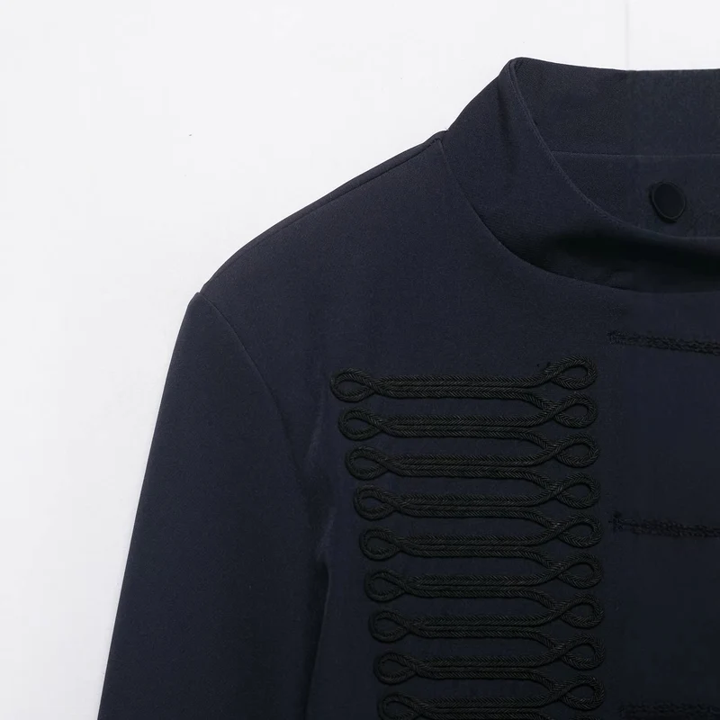 Damen Cropped militärinspirierte Kurzjacke mit Stehkragen und Zierkordeln Drune