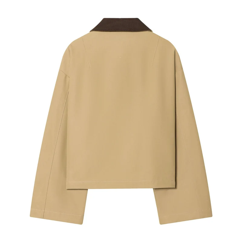 Damen Cropped Kurzjacke mit kontrastfarbenem Cordkragen und geradem Boxy‑Schnitt Drune