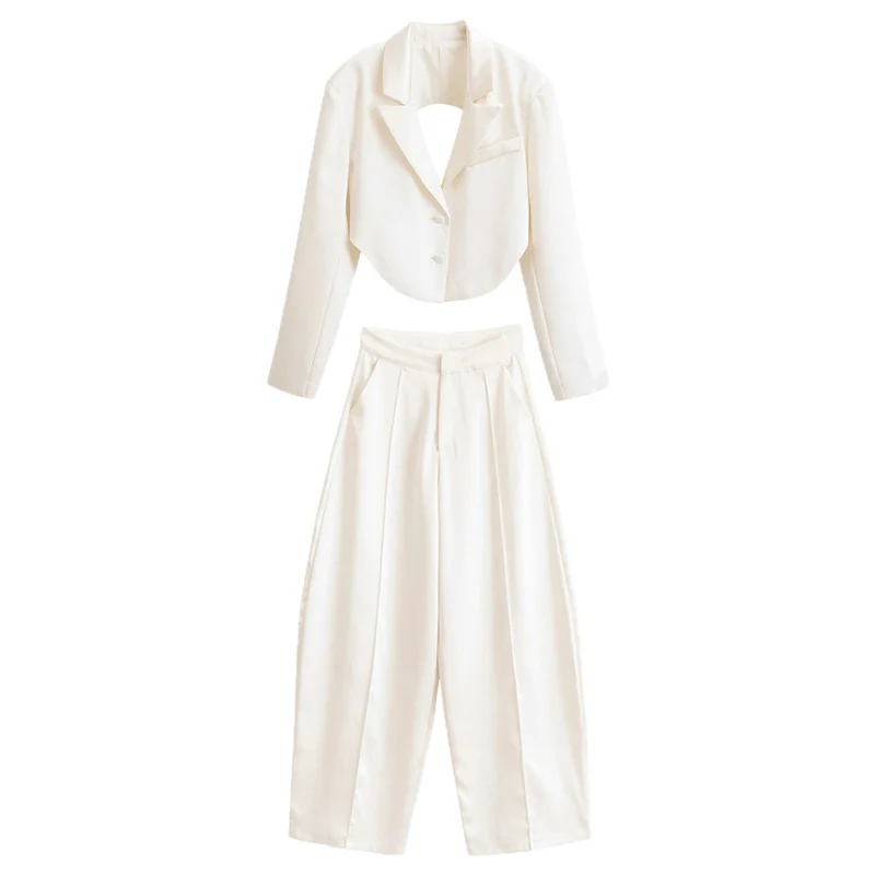 Damen Cropped-Kurzblazer mit abgerundetem Saum und Reverskragen Drune