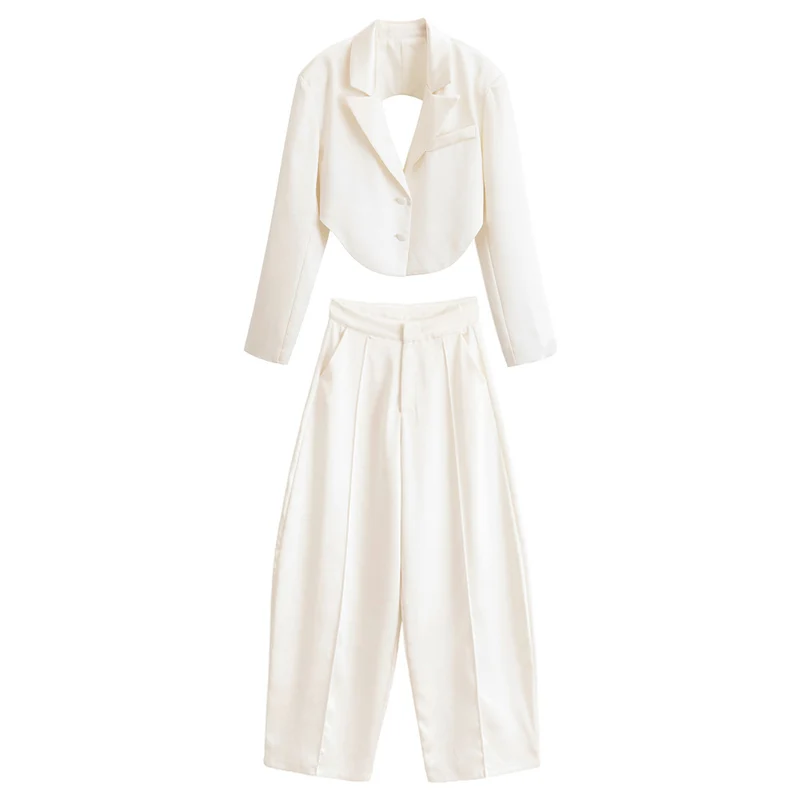 Damen Cropped-Kurzblazer mit abgerundetem Saum und Reverskragen Drune