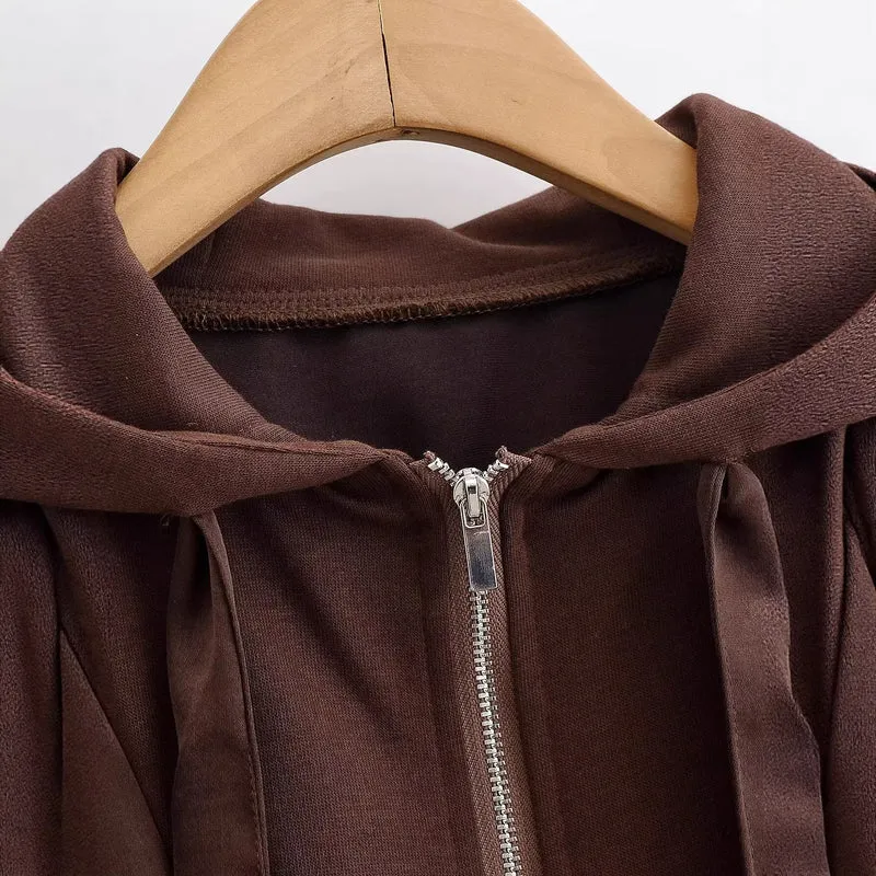 Damen Cropped Kapuzenjacke mit Reißverschluss, übergroßen Ärmeln und breitem Rippbund Drune