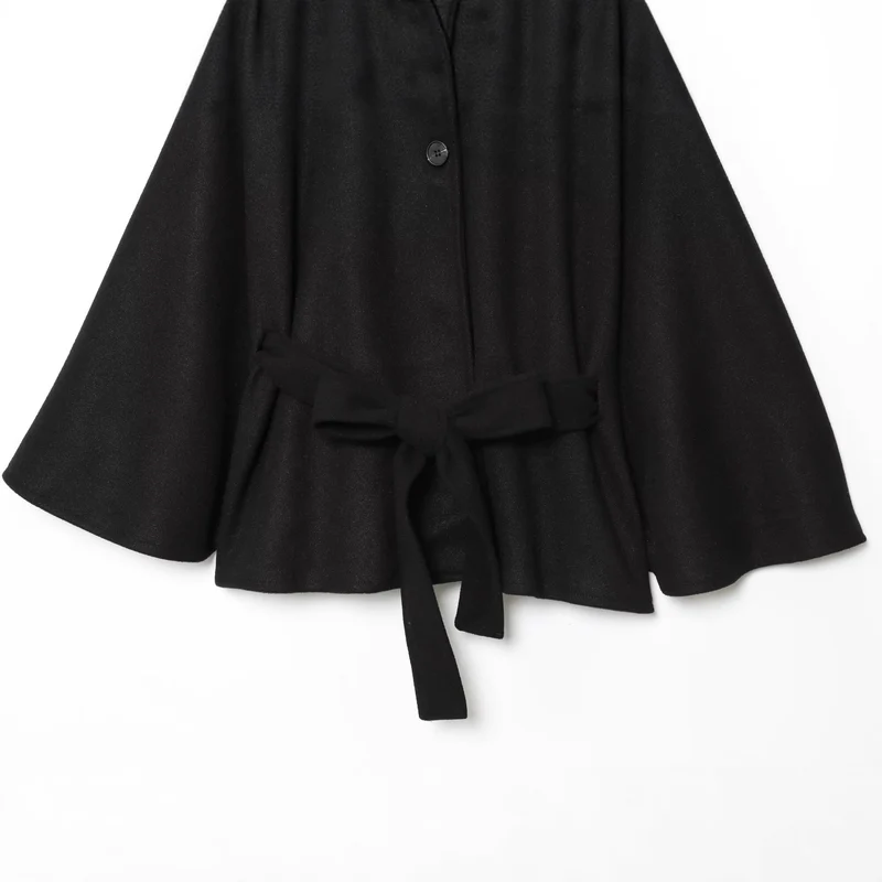 Damen Kurzes Wollcape mit Stehkragen, Bindegürtel und A‑Linien‑Silhouette Drune
