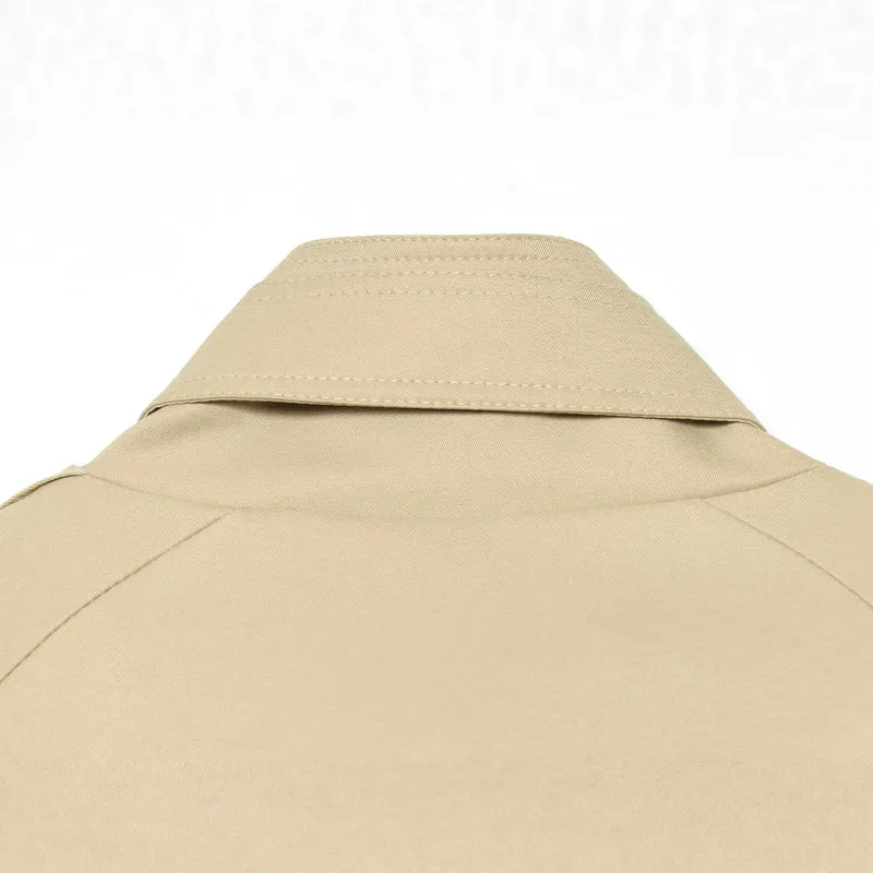 Damen Kurzes Trenchcape mit Doppelreihe, Funnelkragen und Schulterpatten Drune