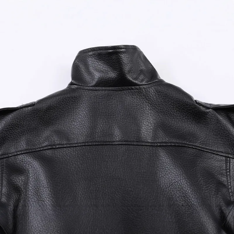 Damen Kurzes Oversized-Bomberjacke aus veganer Lederoptik mit hohem Funnelkragen Drune