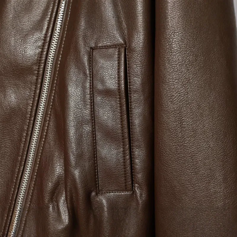 Damen Kurzes Biker‑Blouson in Lederoptik mit hohem Funnelkragen Drune
