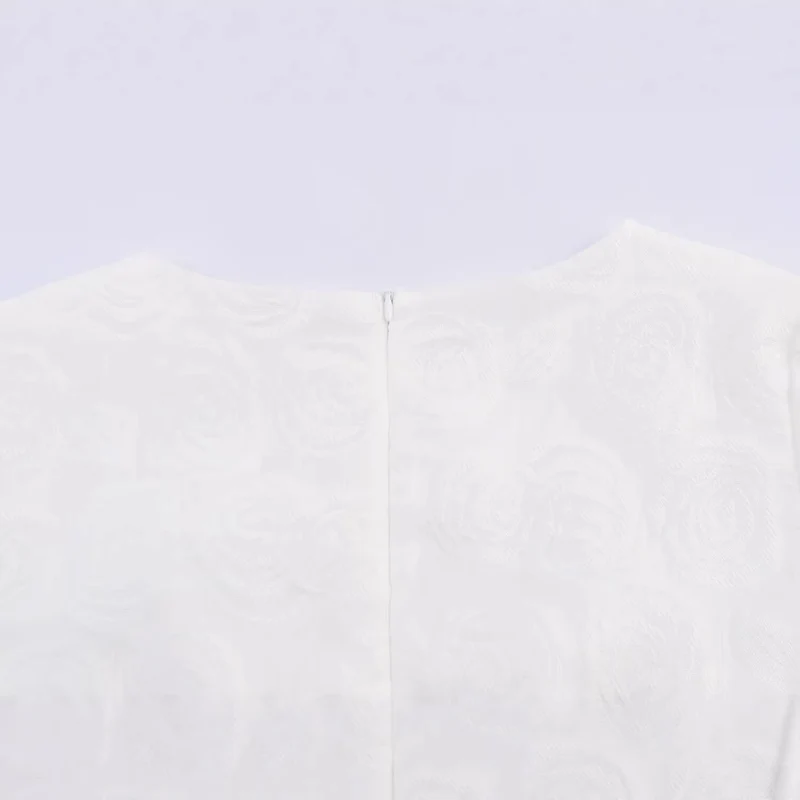 Damen Kurzes A-Linien-Kleid mit Rosen-Jacquard, Volantärmeln und Ziergürtel Drune