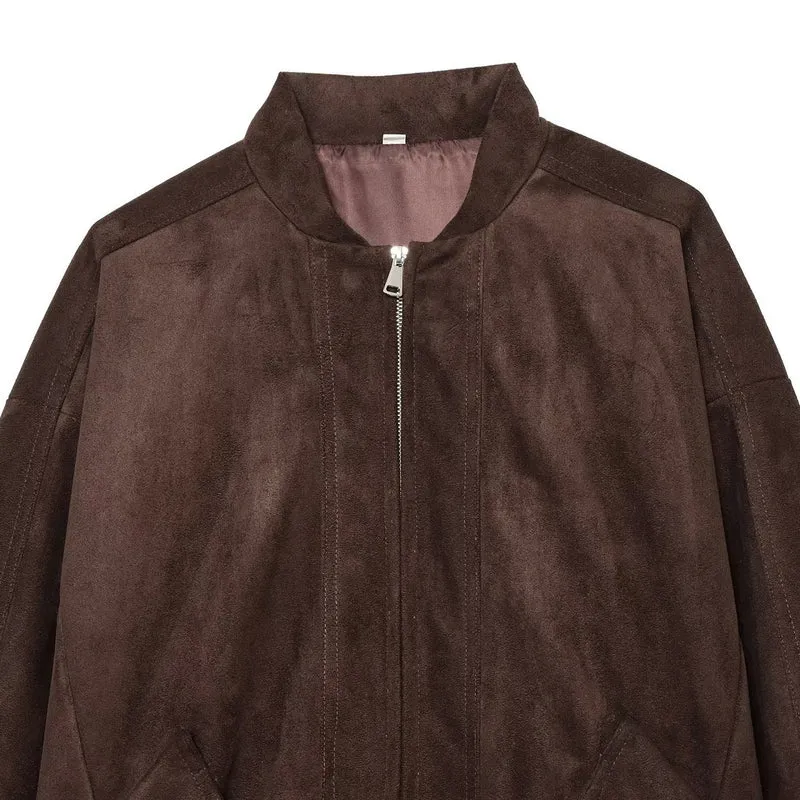 Damen Kurzer Wildlederoptik-Bomber mit Reißverschluss und aufgesetzten Taschen Drune