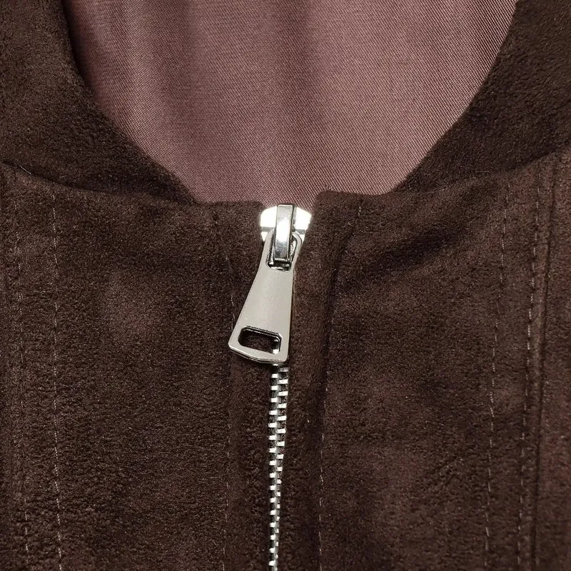 Damen Kurzer Wildlederoptik-Bomber mit Reißverschluss und aufgesetzten Taschen Drune