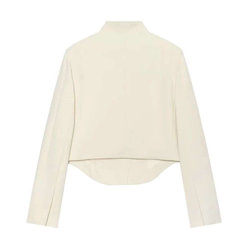 Damen Kurzer taillierter Blazer mit Stehkragen, asymmetrischer Knopfleiste und geschwungenem Saum Drune