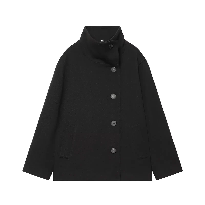 Damen Kurzer Oversized-Mantel im Boxy-Schnitt mit hohem Stehkragen Drune