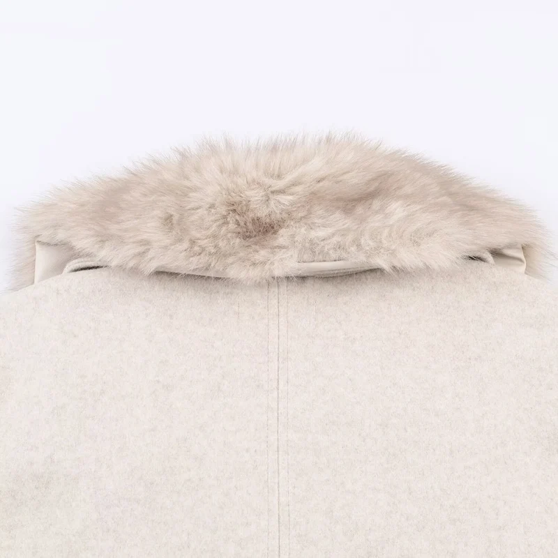 Damen Kurzer Oversize-Mantel mit üppigem Kunstfellkragen Drune