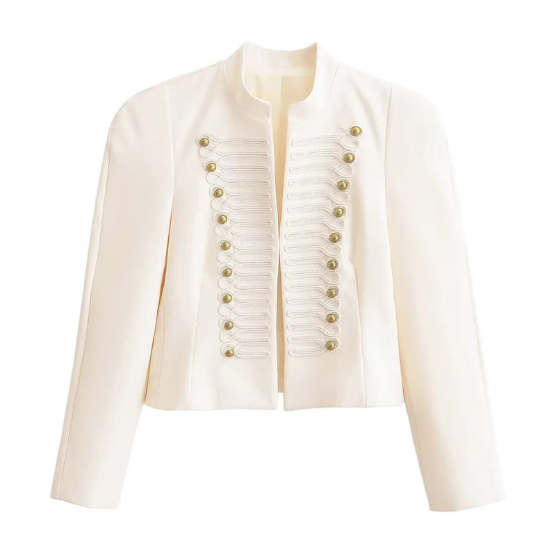 Damen Kurzer Military‑Blazer im Cropped‑Schnitt mit Zierkordeln und Stehkragen Drune