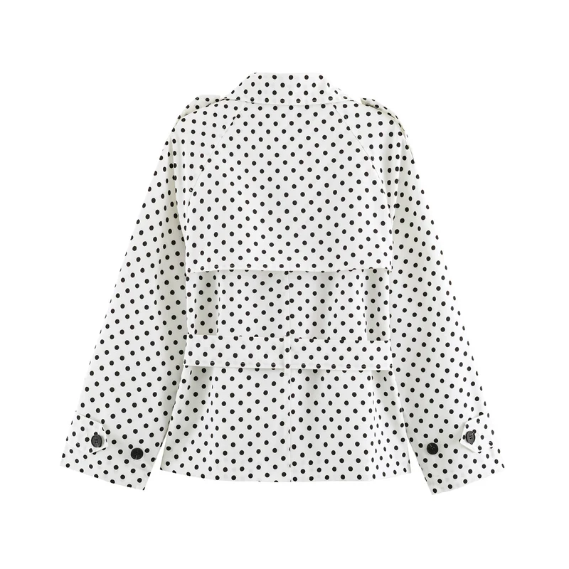 Damen Kurzer gepunkteter Trenchcoat mit Taillengürtel und doppelreihiger Knopfleiste Drune