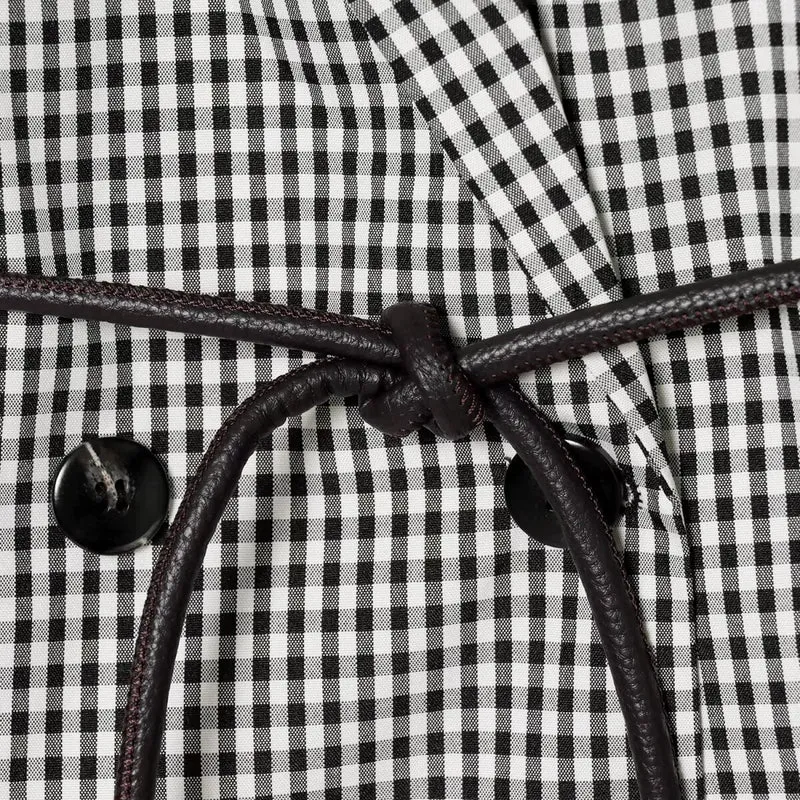 Damen Kurzer Doppelreihiger Blazer mit Vichy-Karo und taillierendem Kordelgürtel Drune
