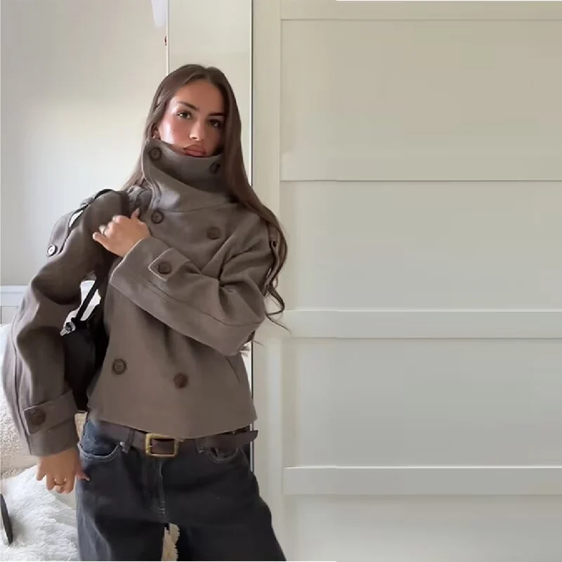 Damen Kurzer Cape-ähnlicher Wollmix-Peacoat mit hohem Funnelkragen und Raglanärmeln Drune